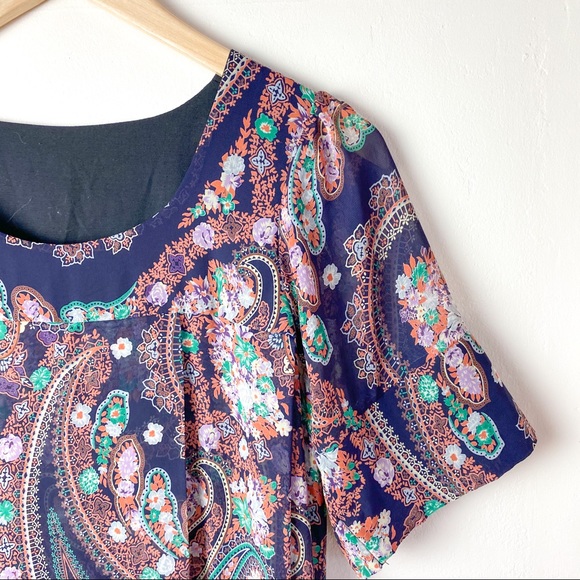 Vintage Floral Long Short Sleeve Flowy Maxi Dress - Picture 6 of 11